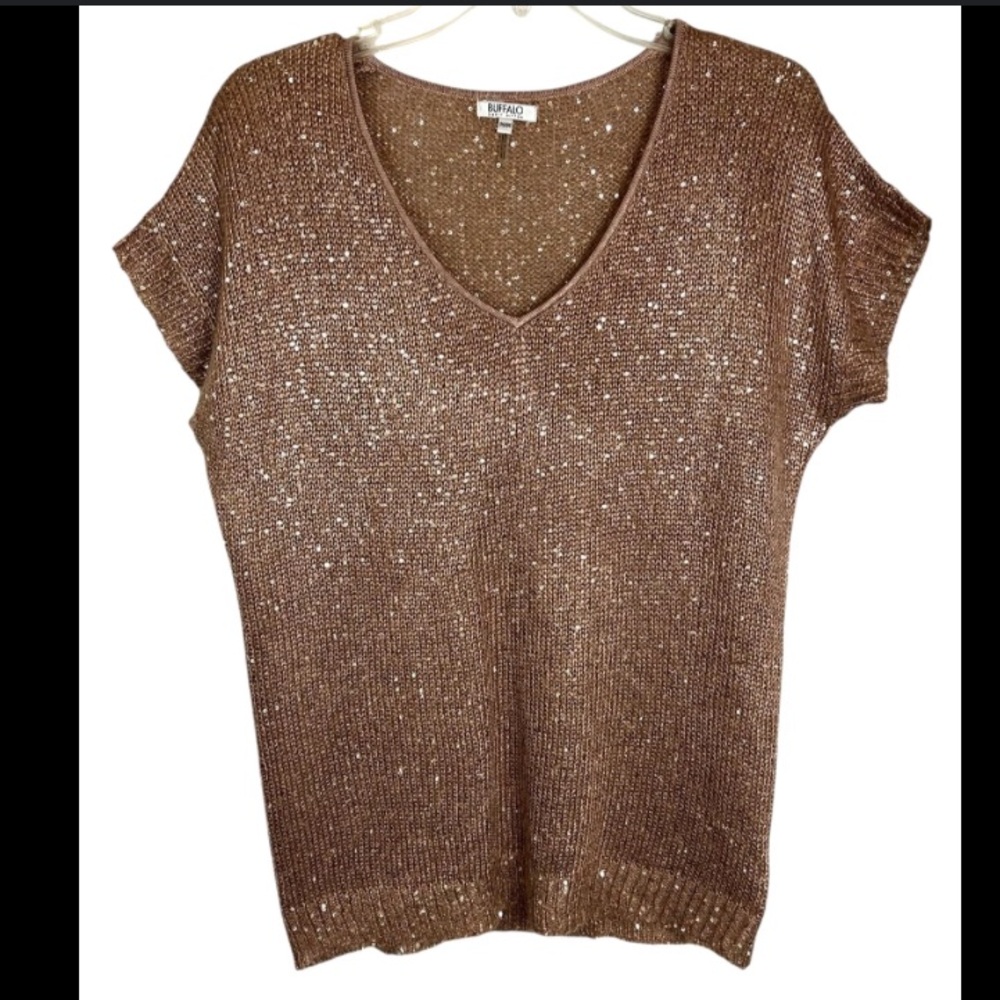 Jeans by Buffalo- sequined v-neck sweater, copper color